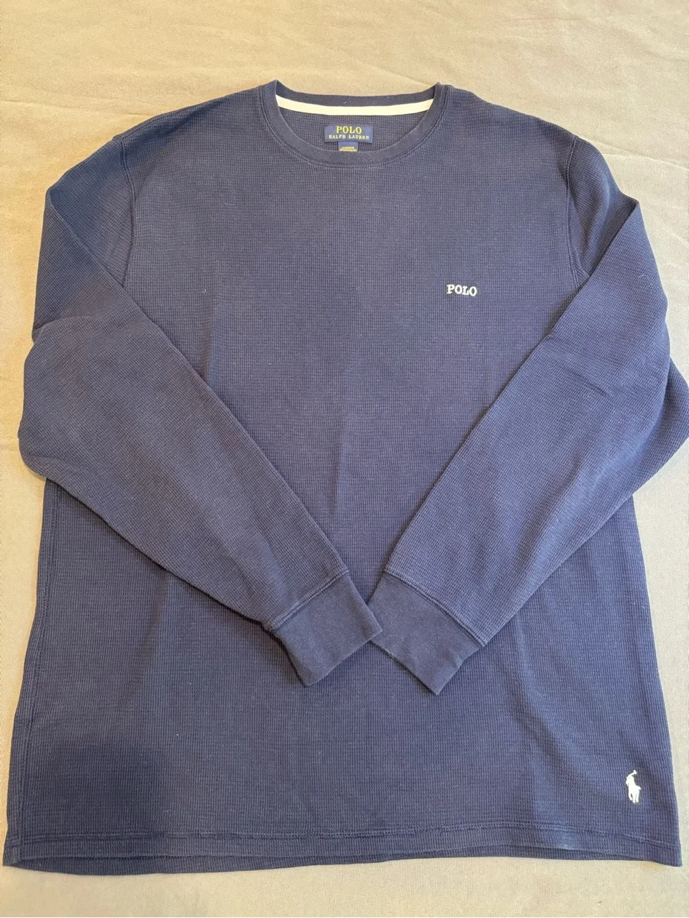 Ralph Lauren Men's Navy Blue Thermal Long Sleeve Shirt White Pony 2XL